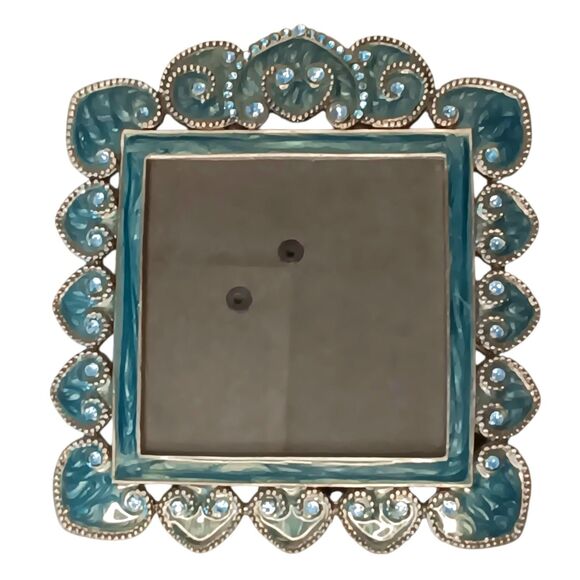 Blue & Green Enamel Swirl & Blue Rhinestones Square Miniature Photo Frame 4.5" - Picture 1 of 13